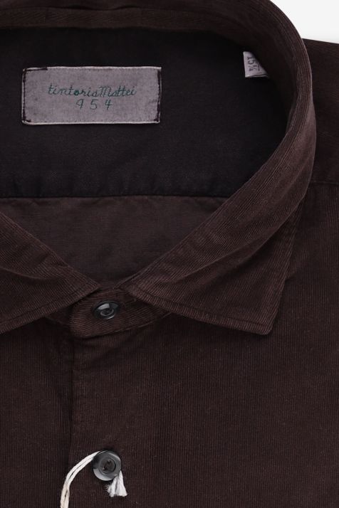 Camicia Uomo Tintoria Mattei Slim Tinta unita 97% cotone 3% elastan collo Italiano Manica lunga