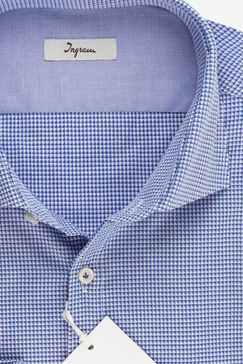 Camicia Uomo Ingram Slim Micro disegno 100% cotone collo Francese Manica lunga
