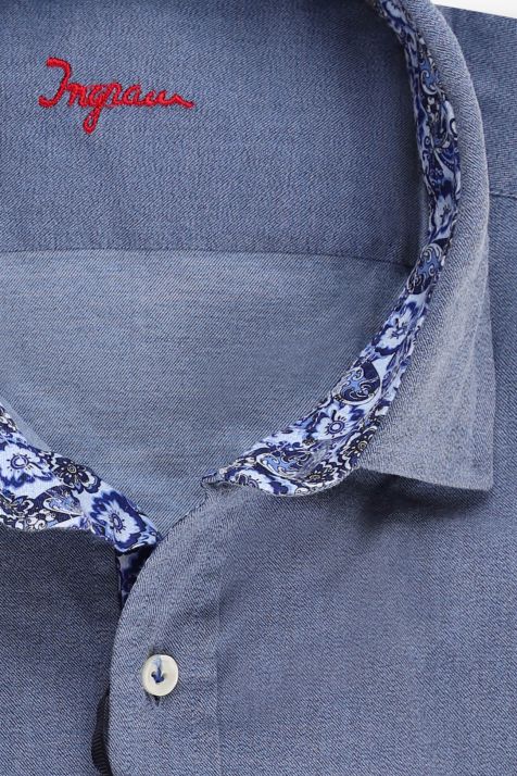Camicia Uomo Ingram Slim Tinta unita 100% cotone collo Francese Manica lunga