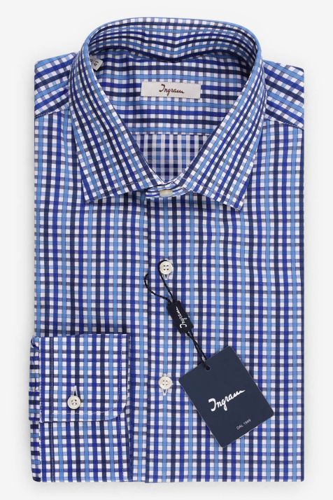 Camicia Uomo Ingram Slim Quadri 100% cotone collo Francese Manica lunga