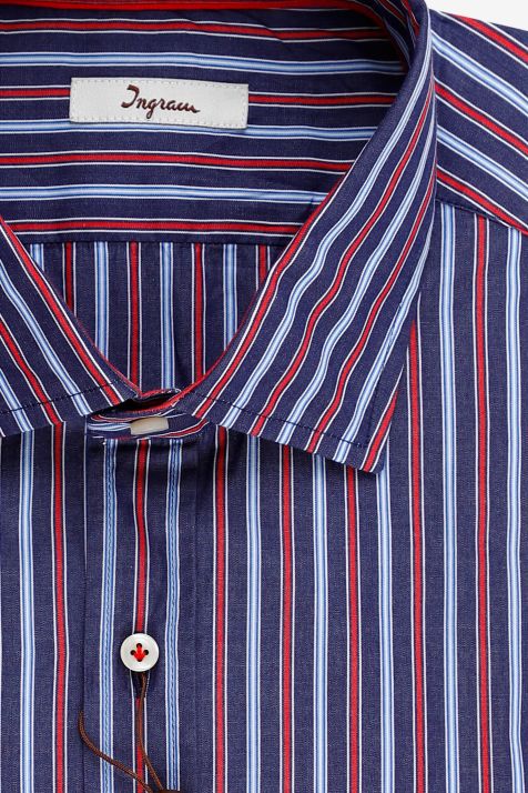 Camicia Uomo Ingram Slim Righe 100% cotone collo Francese Manica lunga