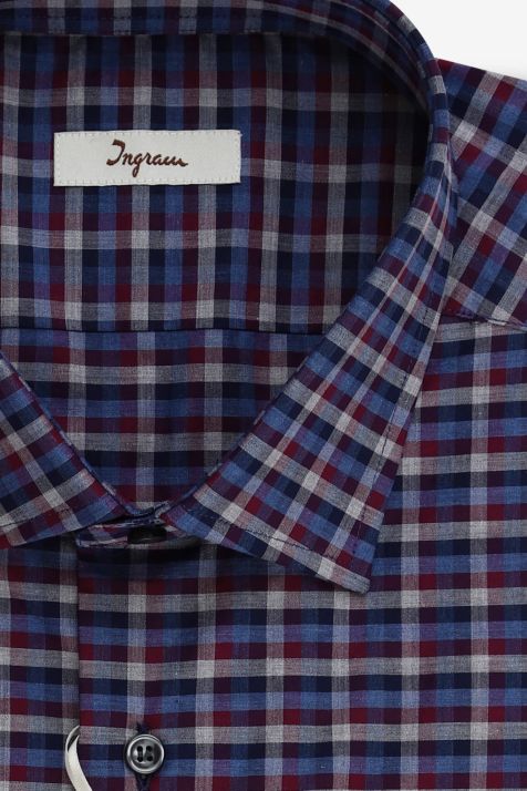 Camicia Uomo Ingram Regular Quadri 100% cotone collo Francese Manica lunga