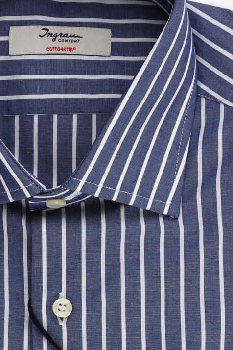 Camicia Uomo Ingram Slim No Stiro Righe 100% cotone collo Francese Manica lunga