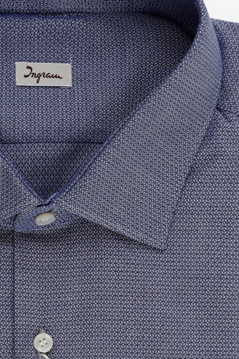Camicia Uomo Ingram Slim Micro disegno 100% cotone collo Italiano Manica lunga