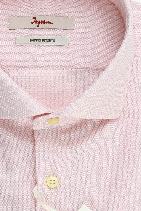 Camicia Uomo Ingram Slim Micro disegno 100% cotone collo Francese Manica lunga