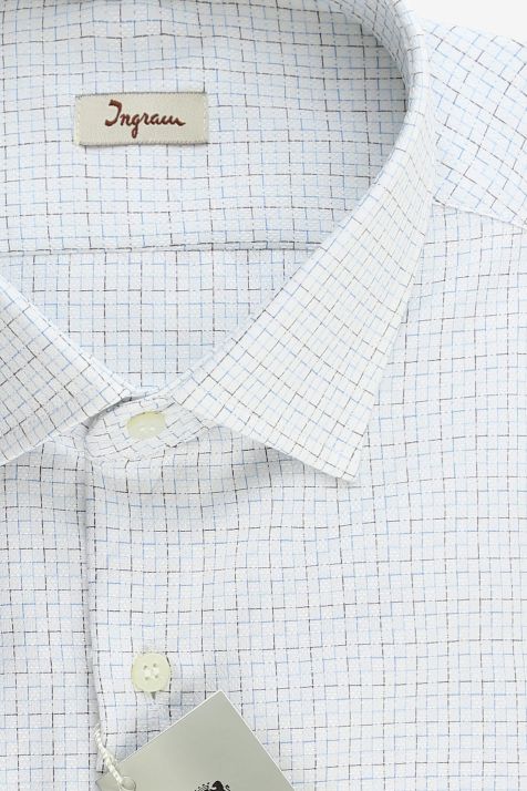 Camicia Uomo Ingram Slim Micro disegno 100% cotone collo Francese Manica lunga