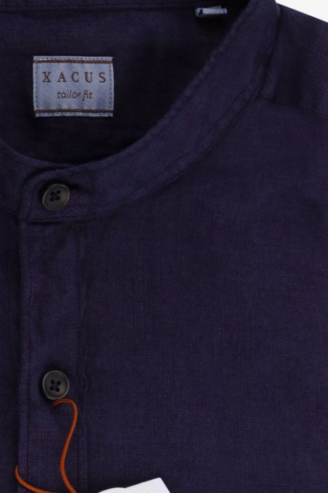 Camicia Uomo Xacus Regular Tinta unita 100% lino collo Coreano Manica lunga