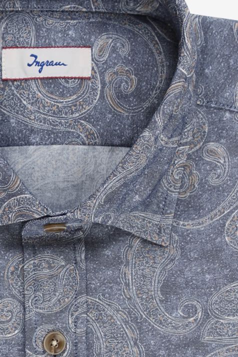 Camicia Uomo Ingram Slim Fantasia 69% cotone 31% lyocell collo Francese Manica lunga
