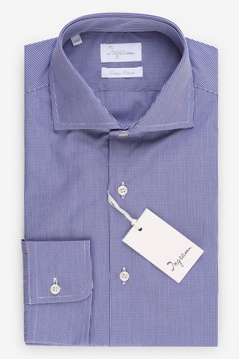 Camicia Uomo Ingram Slim Quadri 100% cotone collo Francese Manica lunga