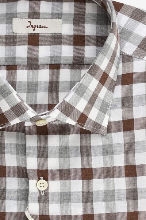 Camicia Uomo Ingram Slim Quadri 100% cotone collo Francese Manica lunga