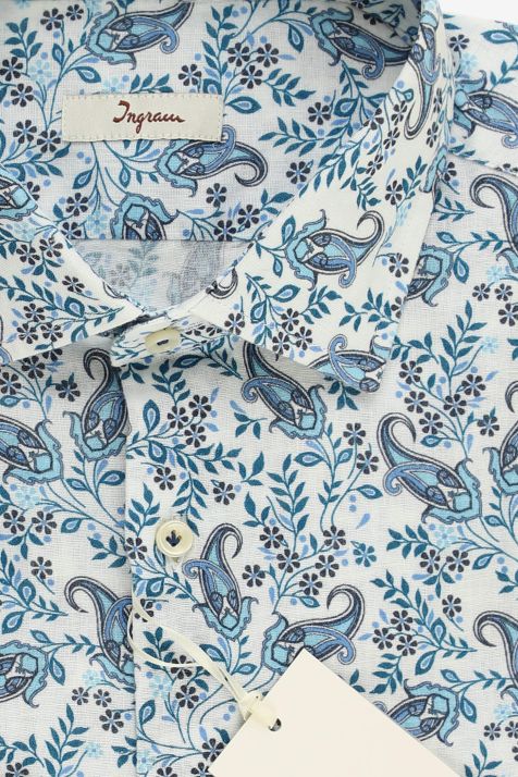 Camicia Uomo Ingram Slim Fantasia 55% lino 45% cotone collo Italiano Manica lunga