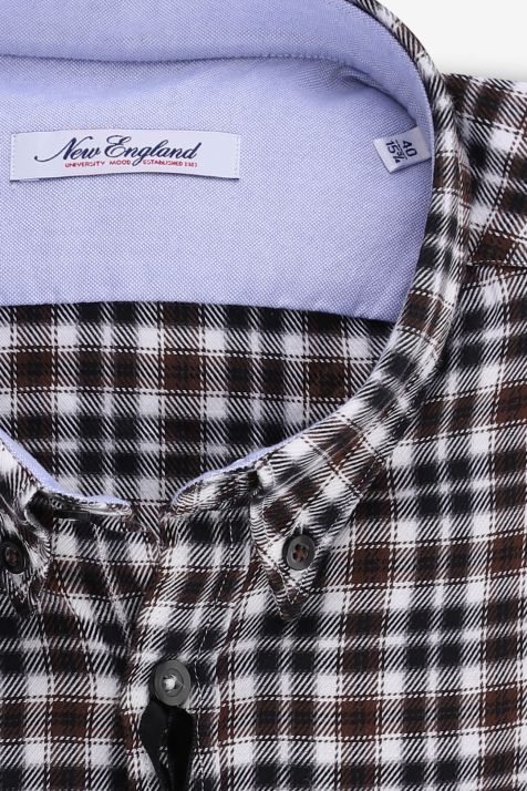 Camicia Uomo New England Slim Quadri 100% cotone collo Button down Manica lunga