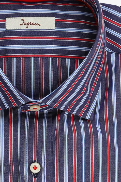 Camicia Uomo Ingram Slim Righe 100% cotone collo Francese Manica lunga