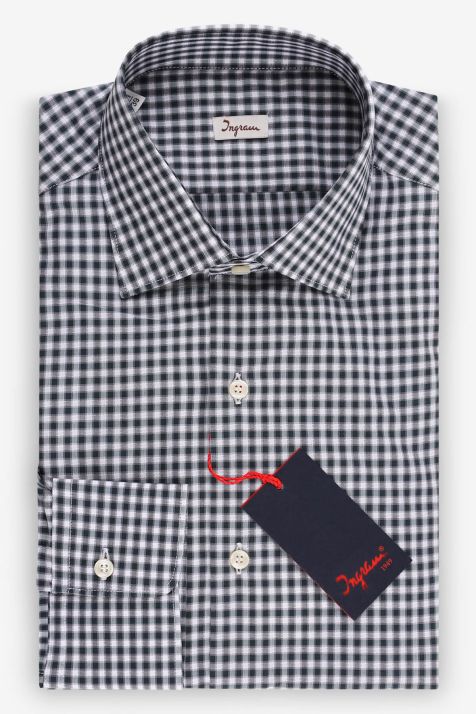 Camicia Uomo Ingram Slim Quadri 100% cotone collo Francese Manica lunga
