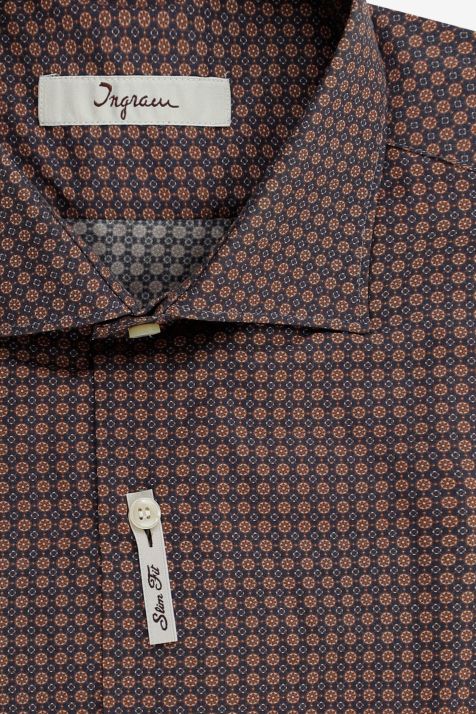 Camicia Uomo Ingram Slim Micro disegno 100% cotone collo Francese Manica lunga