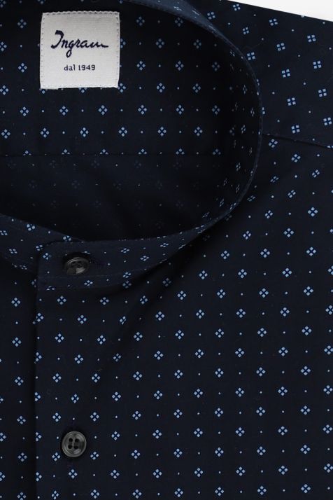 Camicia Uomo Ingram Slim Micro disegno 97% cotone 3% elastan collo Coreano Manica lunga