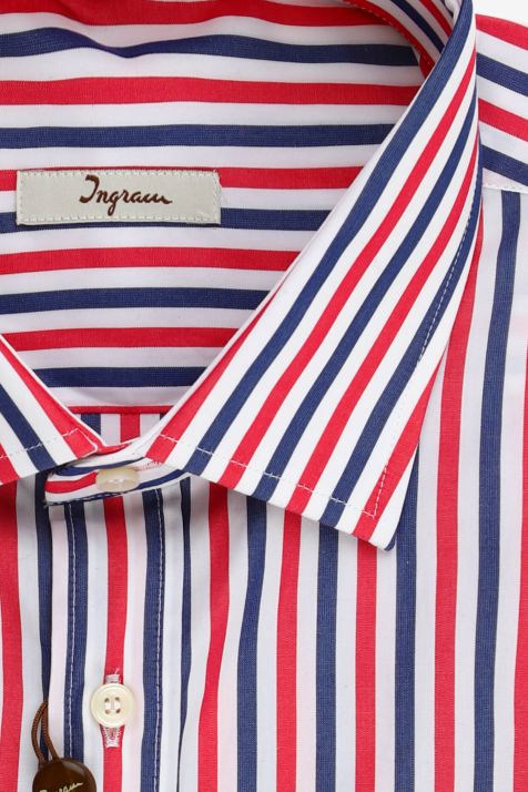 Camicia Uomo Ingram Classic Righe 100% cotone collo Francese Manica lunga