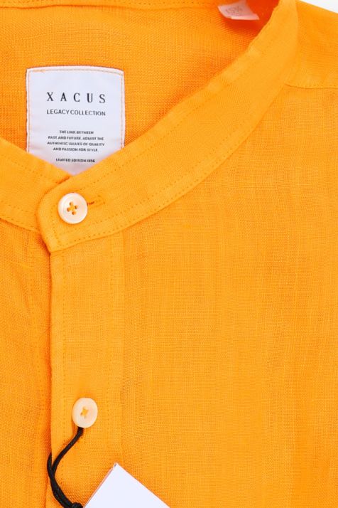 Camicia Uomo Xacus Regular Tinta unita 100% lino collo Coreano Manica lunga