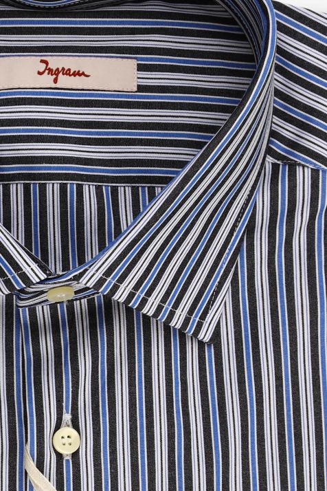 Camicia Uomo Ingram Regular Righe 100% cotone collo Francese Manica lunga