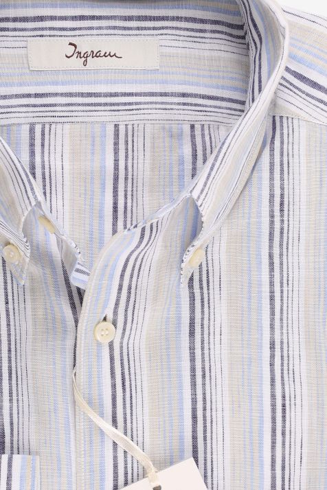 Camicia Uomo Ingram Regular Righe 100% lino collo Button down Manica lunga