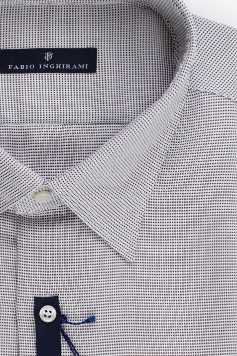 Camicia Uomo Fabio Inghirami Slim Micro disegno 100% cotone collo Italiano Manica lunga