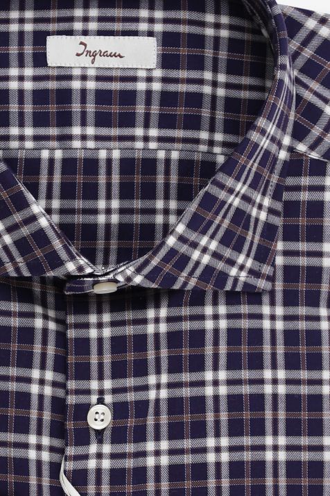 Camicia Uomo Ingram Regular Quadri 100% cotone collo Francese Manica lunga