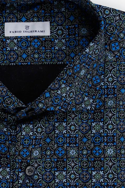 Camicia Uomo Fabio Inghirami Slim Fantasia 100% cotone collo Francese Manica lunga
