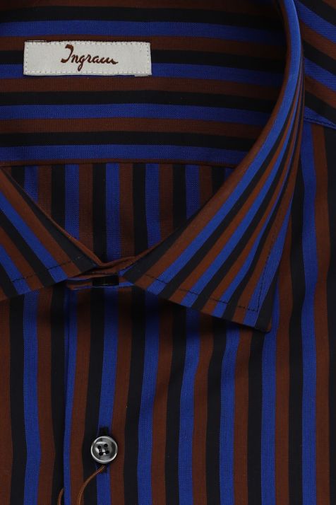 Camicia Uomo Ingram Slim Righe 100% cotone collo Francese Manica lunga