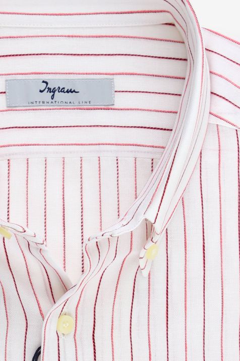 Camicia Uomo Ingram Regular Righe 80% Cotone 20% Lino collo Button down Manica lunga