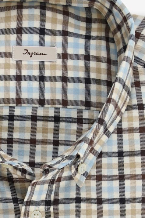 Camicia Uomo Ingram Classic Quadri 100% cotone collo Button down Manica lunga