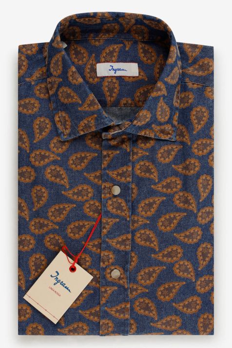 Camicia Uomo Ingram Slim Fantasia 100% cotone collo Francese Manica lunga