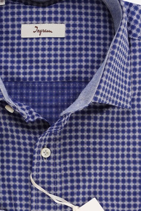 Camicia Uomo Ingram Classic Micro disegno 100% cotone collo Francese Manica lunga