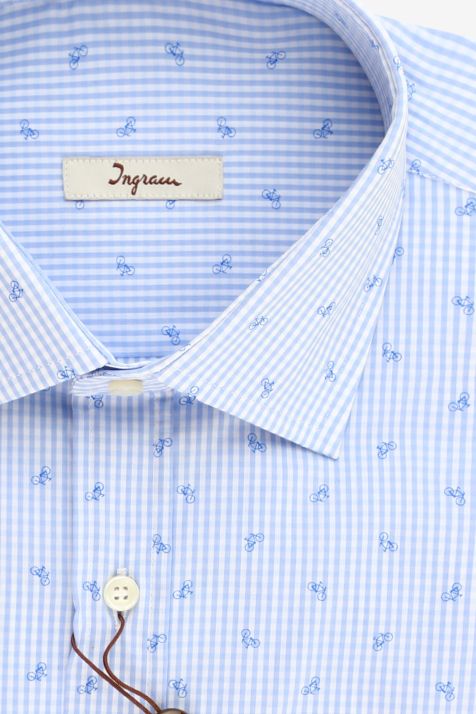 Camicia Uomo Ingram Classic Fantasia 72% cotone 3% elastan 25% pa collo Francese Manica lunga