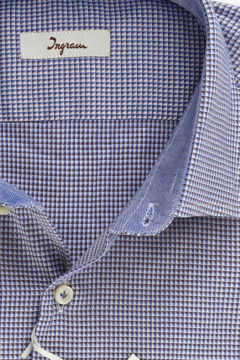 Camicia Uomo Ingram Slim Micro disegno 100% cotone collo Francese Manica lunga