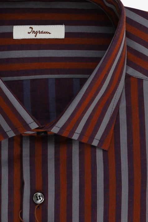 Camicia Uomo Ingram Regular Righe 100% cotone collo Francese Manica lunga
