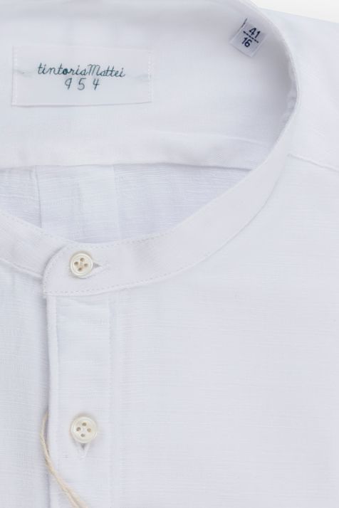 Camicia Uomo Tintoria Mattei Slim Tinta unita 100% cotone collo Coreano Manica lunga
