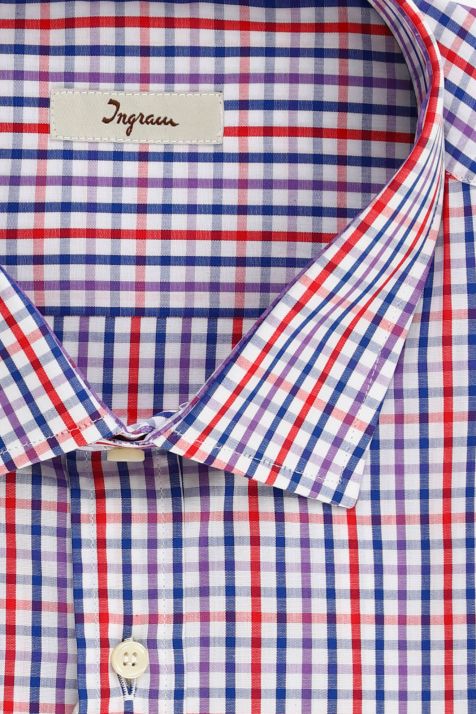 Camicia Uomo Ingram Classic Quadri 72% cotone 27% pa 1% ea collo Francese Manica lunga