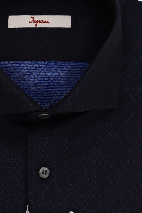 Camicia Uomo Ingram Slim Micro disegno 100% cotone collo Francese Manica lunga