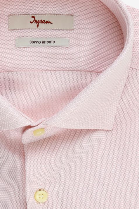 Camicia Uomo Ingram Slim Micro disegno 100% cotone collo Francese Manica lunga