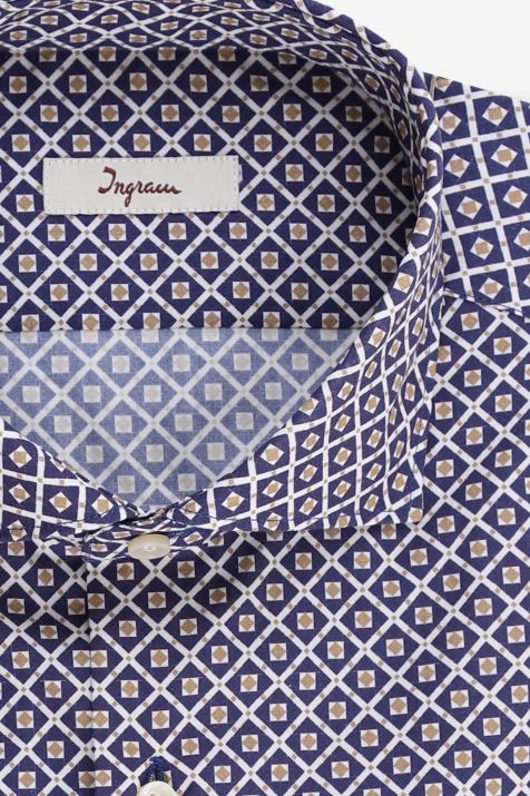 Camicia Uomo Ingram Slim Micro disegno 100% cotone collo Francese Manica lunga