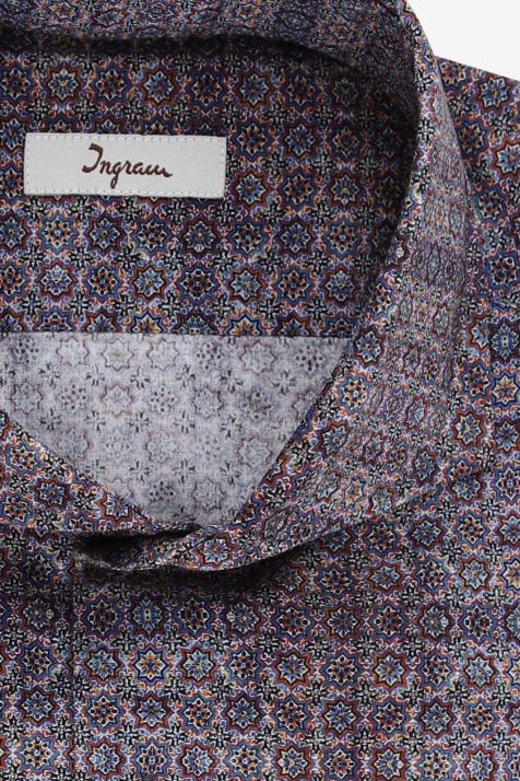 Camicia Uomo Ingram Slim Fantasia 100% cotone collo Francese Manica lunga