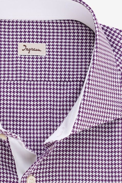 Camicia Uomo Ingram Slim Micro disegno 100% cotone collo Francese Manica lunga