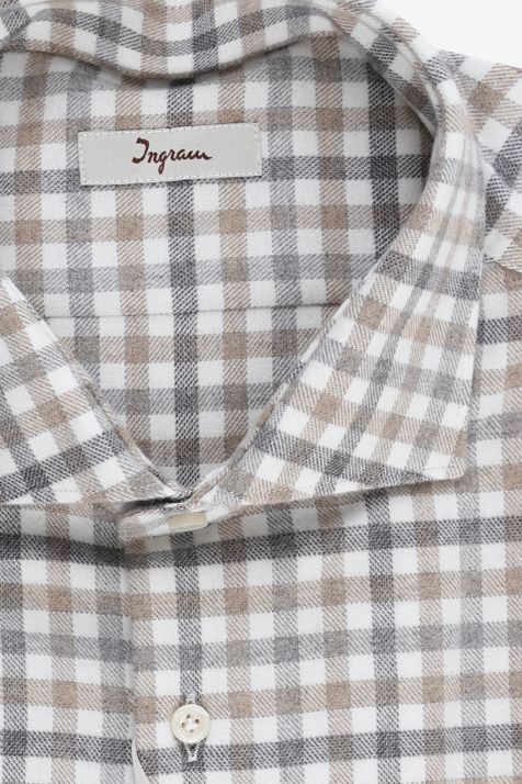 Camicia Uomo Ingram Slim Quadri 100% cotone collo Francese Manica lunga