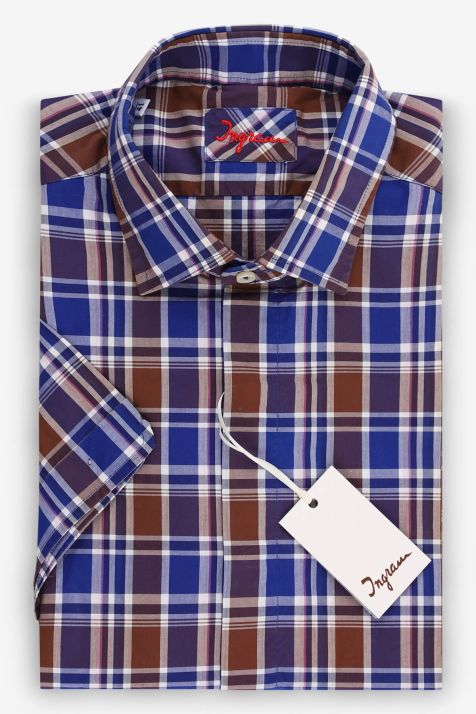 Camicia Uomo Ingram Slim Quadri 100% cotone collo Francese Manica corta