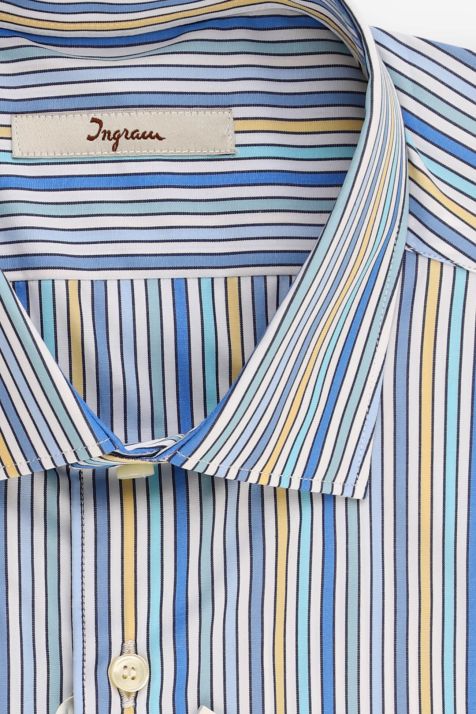 Camicia Uomo Ingram Regular Righe 100% cotone collo Francese Manica lunga
