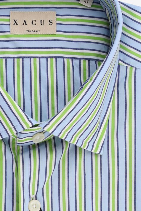Camicia Uomo Xacus Regular Righe 100% cotone collo Francese Manica lunga