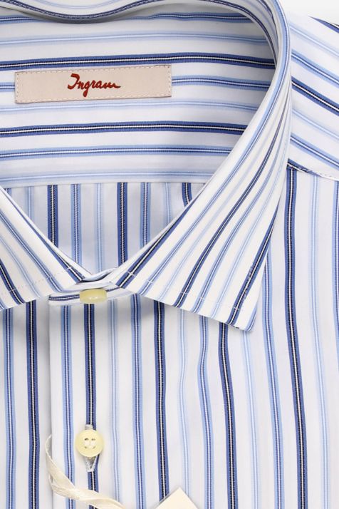 Camicia Uomo Ingram Regular Righe 100% cotone collo Francese Manica lunga