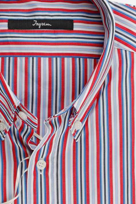 Camicia Uomo Ingram Slim Righe 100% cotone collo Button down Manica lunga
