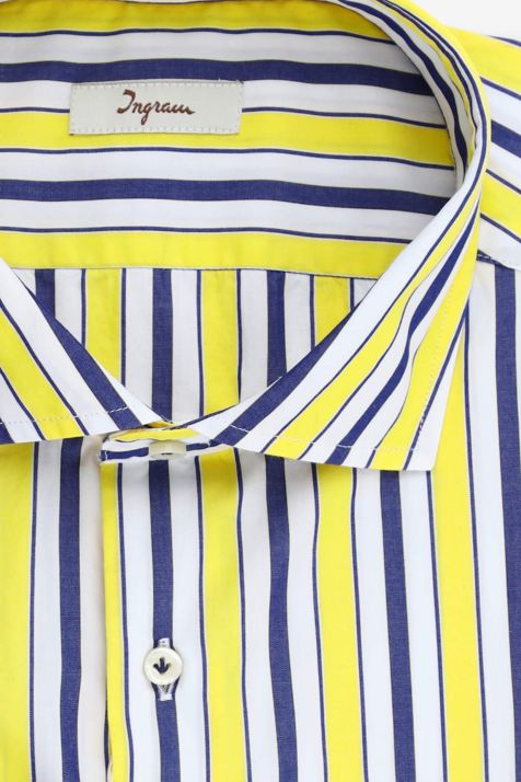 Camicia Uomo Ingram Regular Righe 100% cotone collo Francese Manica lunga