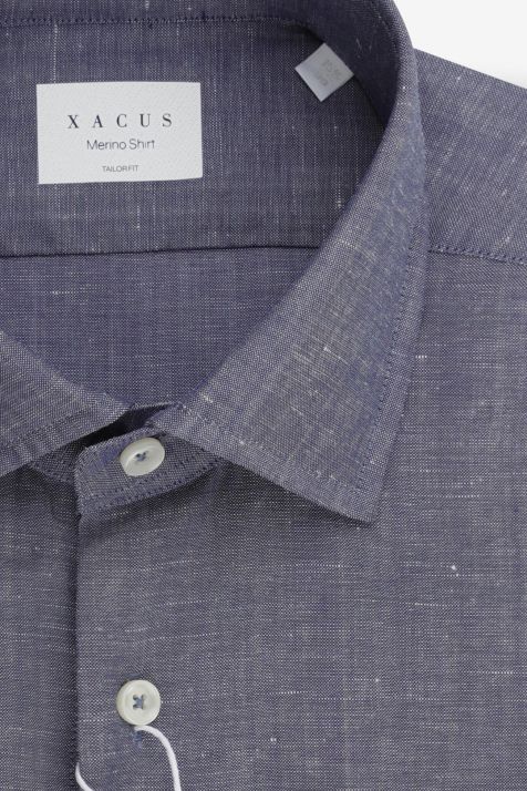 Camicia Uomo Xacus Regular Tinta unita 75% lana merino 25% lino collo Francese Manica lunga